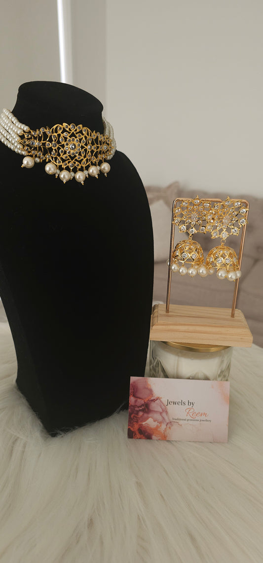 Jaali pearls choker set